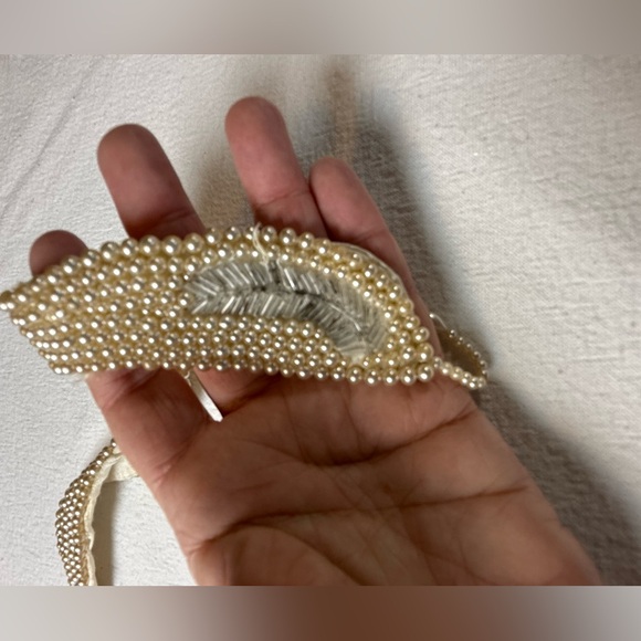 VTG Faux pearl collar necklace bugle bead leaf pattern satin back wedding formal - Picture 11 of 11